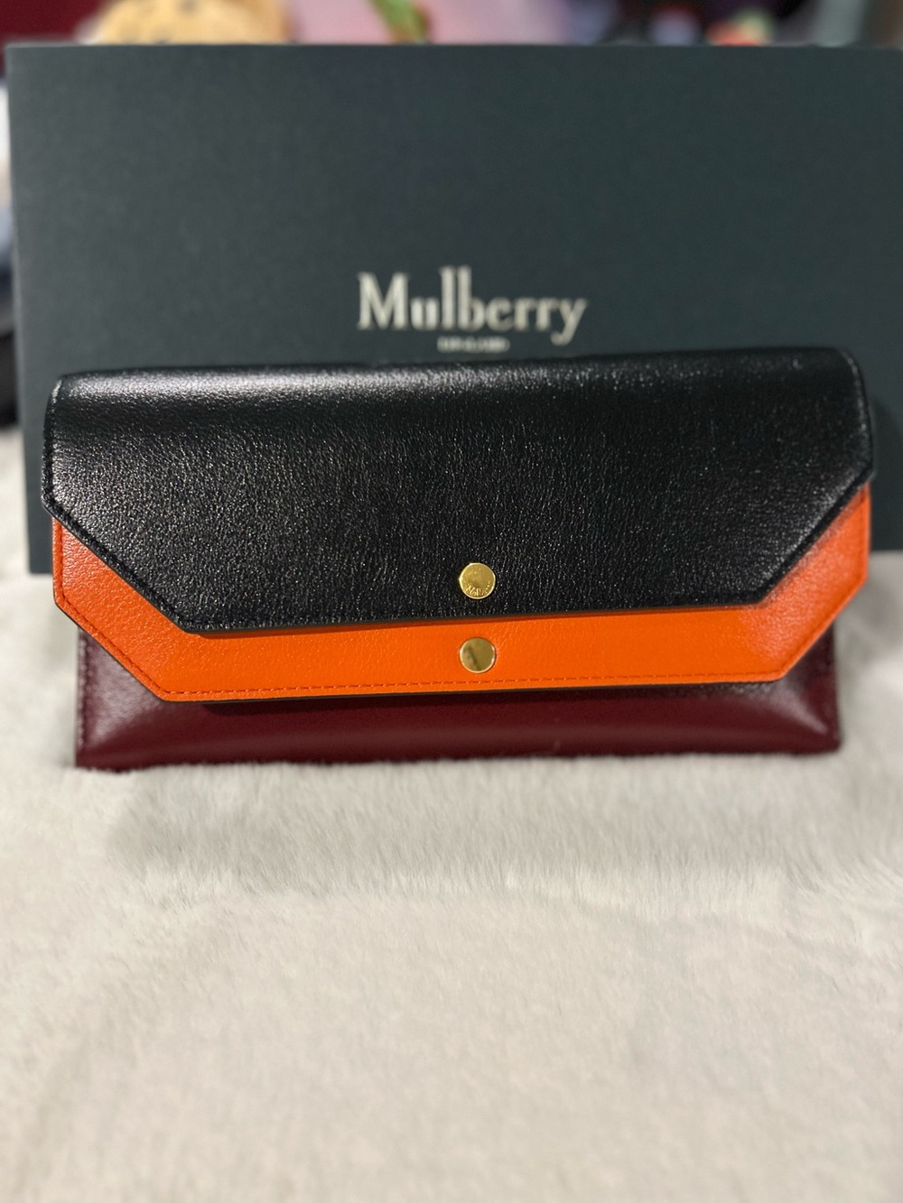 Mulberry Trifold Leather Double Flap Wallet Tricolor excellent condition